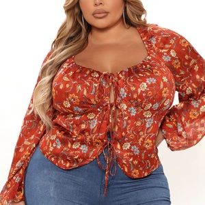 Plus tie front chiffon top